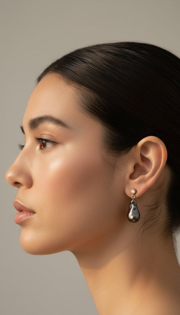 baroque pearl black earrings
