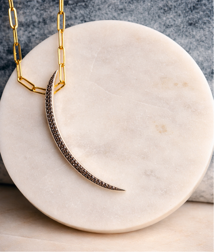 crescent moon zirconia pendant necklace