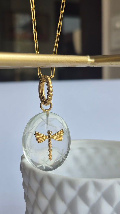 dragonfly charm quartz necklace
