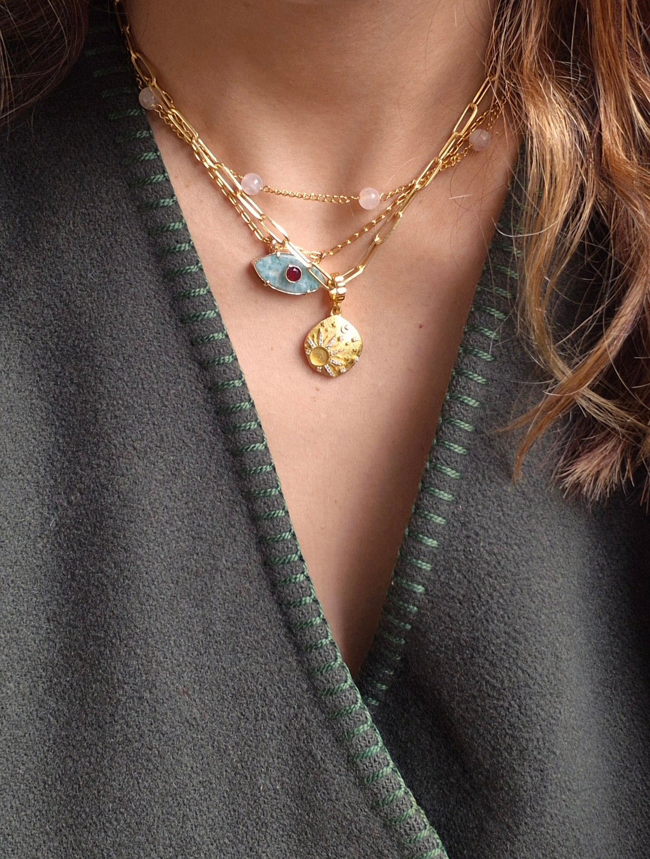 gemstone evil eye pendant