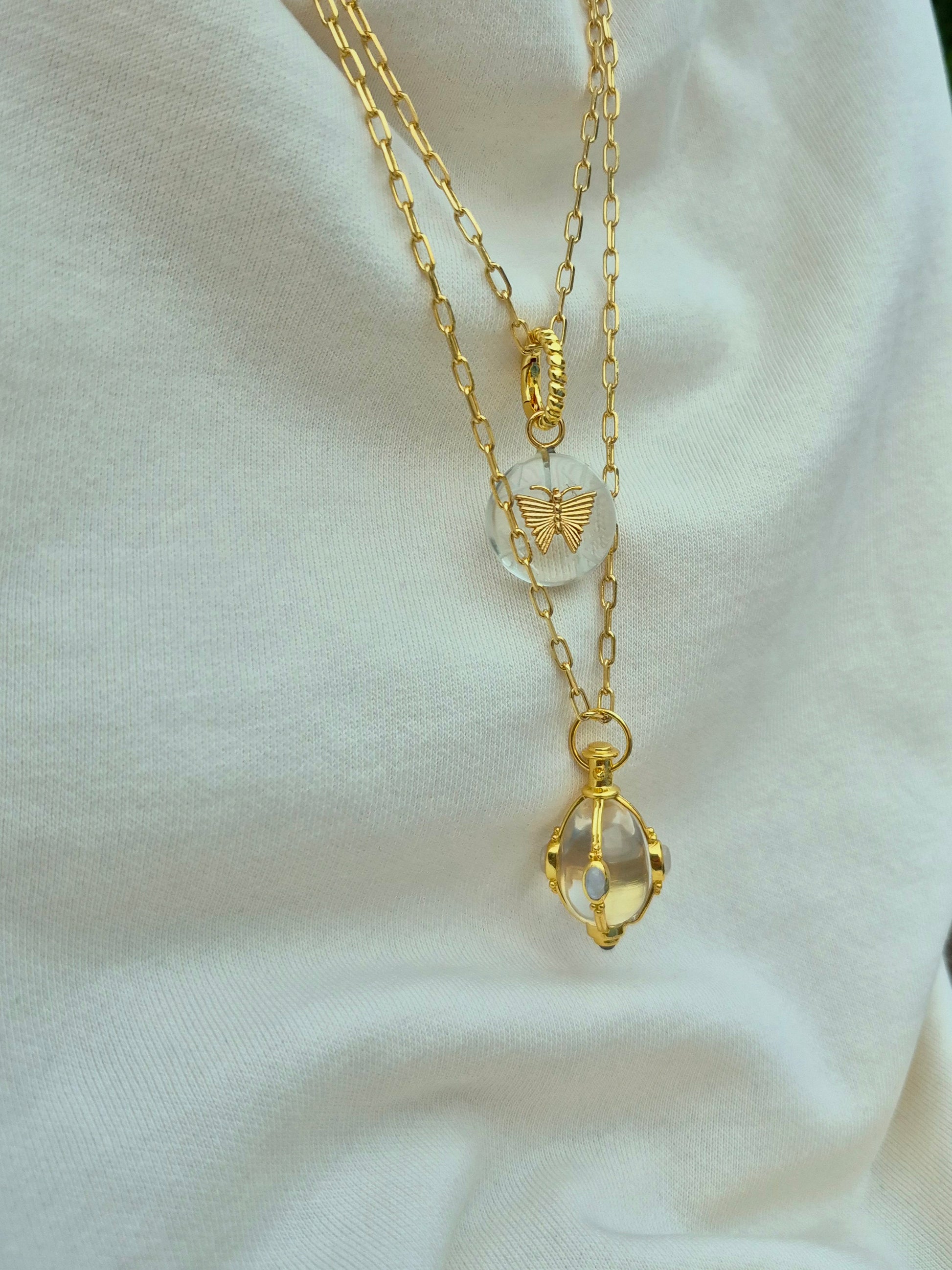 moonstone quartz long chain pendant