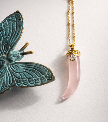 rose quartz horn shape pendant