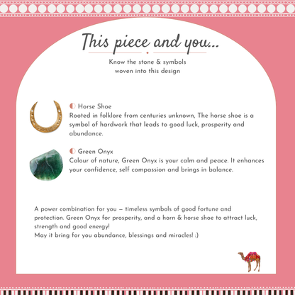 Virya Green Onyx Horn & Horse Shoe Pendant